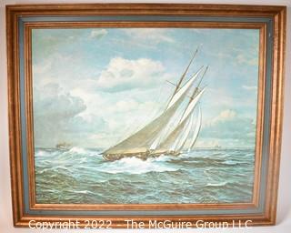 Textured Print on Canvas of Sailboat on Water. 18 x 22"