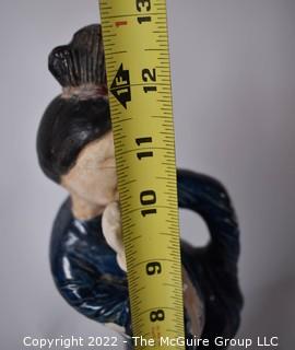 Geisha Statue on Wood Base.