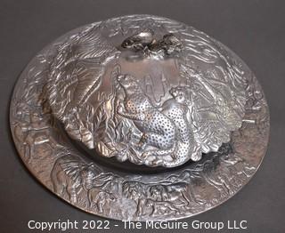 Arthurs Court Pewter Serving Tray with Glass Insert and Lid. 