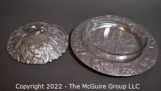 Arthurs Court Pewter Serving Tray with Glass Insert and Lid. 