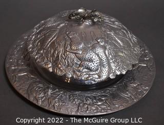 Arthurs Court Pewter Serving Tray with Glass Insert and Lid. 