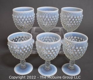 Set of Six (6) White Iridescent Hobnail Stemmed Goblets