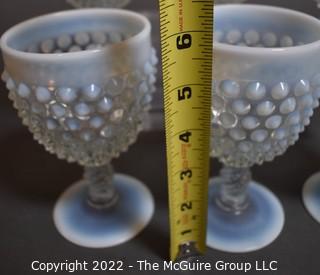 Set of Six (6) White Iridescent Hobnail Stemmed Goblets