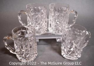 Set of (4) Clear Crystal Tiffany & Co. Rock-Cut Beer Mugs 