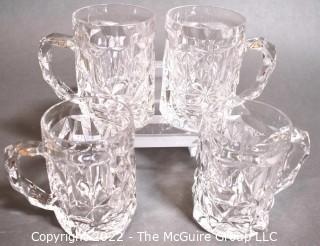 Set of (4) Clear Crystal Tiffany & Co. Rock-Cut Beer Mugs 