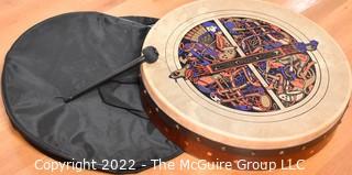 Irish Celtic Bodhran Drum with Stick and Case. 