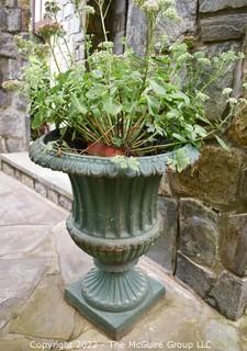 Two (2) Cast Iron Pedestal Urn Planters. 27" tall