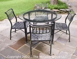 Set of Four (4) Outdoor Patio Metal Chairs with Glass Table.  24"D