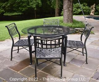 Set of Four (4) Outdoor Patio Metal Chairs with Glass Table.  24"D