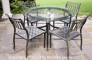 Set of Four (4) Outdoor Patio Metal Chairs with Glass Table.  24"D