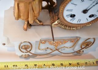 Early 19th Century Empire Style Gilt and Patinated Bronze Mantle Clock with Woman on Alabaster Base . 15"tall