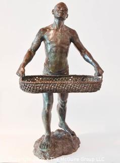 Large Bronze Statue of African Man Carrying Basket.  30" tall