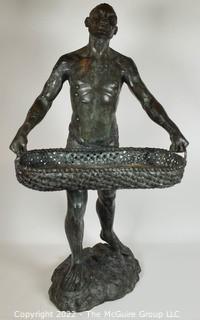 Large Bronze Statue of African Man Carrying Basket.  30" tall