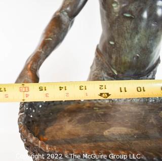 Large Bronze Statue of African Man Carrying Basket.  30" tall