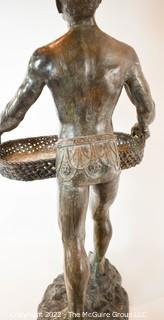 Large Bronze Statue of African Man Carrying Basket.  30" tall