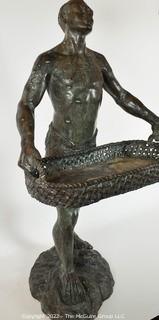 Large Bronze Statue of African Man Carrying Basket.  30" tall