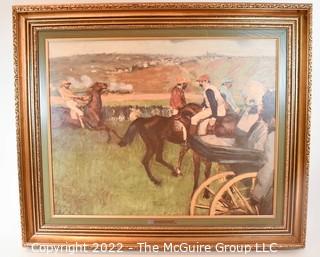 Framed Reproduction Textured Print on Canvas of "At the Races" by Edgar Degas. 25" x 28".