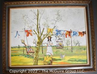 Framed Contemporary Oil on Canvas of Wash Day, Signed by Artist.  Signature illegible.  37" x 47"