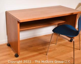 Mid Century Modern Style Desk with Blue Enamel Painted Chair.  24" x 27" x 48"