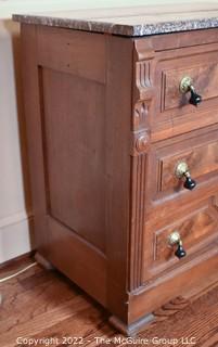 Antique Eastlake Style Walnut Travertine Marble Top Chest of Drawers. 30"W x 17"D x  30"T