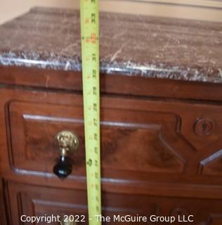 Antique Eastlake Style Walnut Travertine Marble Top Chest of Drawers. 30"W x 17"D x  30"T