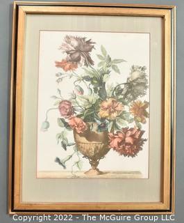 Framed Under Glass Imported and Colored Engraving of Flowers.  27" x 21".