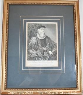 Framed Under Glass Copperplate Engraving of "Sir Wolstan Dixie, Lord Mayor of London, died 1585. Engraved by T. Trotter from an original picture in Christ's Hospital 12" x 14"