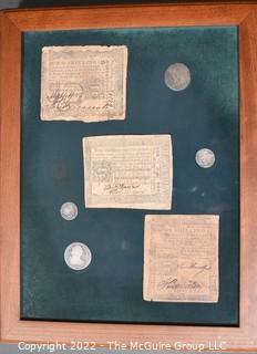 Framed Under Glass Antique Paper Currency & Coins