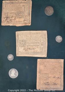 Framed Under Glass Antique Paper Currency & Coins