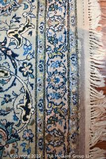 Palace Size 11 x 18' Blue Floral Repeating Pattern On White Ground with Border, Made in Iran, Hand Knotted Wood Pile Rug.  Wear to Center and Edges. 