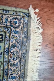 Palace Size 11 x 18' Blue Floral Repeating Pattern On White Ground with Border, Made in Iran, Hand Knotted Wood Pile Rug.  Wear to Center and Edges. 