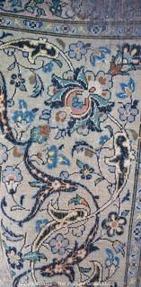 Palace Size 11 x 18' Blue Floral Repeating Pattern On White Ground with Border, Made in Iran, Hand Knotted Wood Pile Rug.  Wear to Center and Edges. 