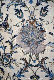 Palace Size 11 x 18' Blue Floral Repeating Pattern On White Ground with Border, Made in Iran, Hand Knotted Wood Pile Rug.  Wear to Center and Edges. 