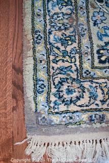 Palace Size 11 x 18' Blue Floral Repeating Pattern On White Ground with Border, Made in Iran, Hand Knotted Wood Pile Rug.  Wear to Center and Edges. 