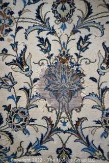 Palace Size 11 x 18' Blue Floral Repeating Pattern On White Ground with Border, Made in Iran, Hand Knotted Wood Pile Rug.  Wear to Center and Edges. 