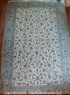 Palace Size 11 x 18' Blue Floral Repeating Pattern On White Ground with Border, Made in Iran, Hand Knotted Wood Pile Rug.  Wear to Center and Edges. 