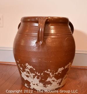 Brown with White Paint Stoneware Ceramic Pot.  13" x 20".