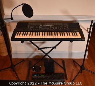 Yamaha PSR-410 Key Board, Digitech RP-1 Guitar FX Preamp Processor, Speakers and Stands.  Cord Missing, Untested.