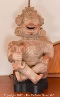 South American Pottery Figural Statue Table Lamp. 