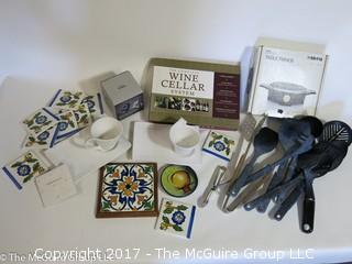 Collection including ceramic coasters, table range, cooking utensils and wine cellar system