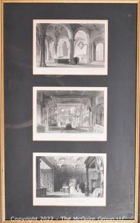 Framed Under Glass Three (3) Etchings of Interiors. 13" x 20".