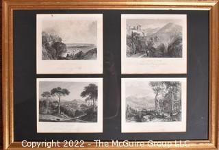 Framed Under Glass Four (4) Etchings of Landscapes. 15" x 23"