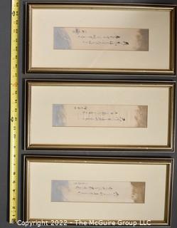 Three Framed Under Glass Hand Painted Asian Scripts.  Each measures 8" x 16"