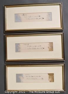 Three Framed Under Glass Hand Painted Asian Scripts.  Each measures 8" x 16"