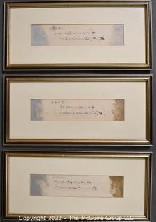 Three Framed Under Glass Hand Painted Asian Scripts.  Each measures 8" x 16"