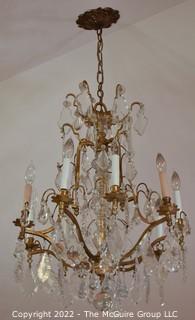 Vintage Early 19th Century Italian Renaissance Style Gilt Metal and Cut Crystal Chandelier.  28" long. Buyer to remove