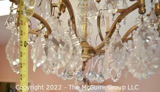 Vintage Early 19th Century Italian Renaissance Style Gilt Metal and Cut Crystal Chandelier.  28" long. Buyer to remove