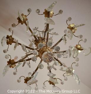 Vintage Early 19th Century Italian Renaissance Style Gilt Metal and Cut Crystal Chandelier.  28" long. Buyer to remove