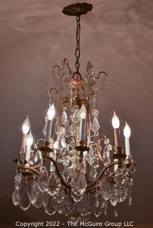 Vintage Early 19th Century Italian Renaissance Style Gilt Metal and Cut Crystal Chandelier.  28" long. Buyer to remove