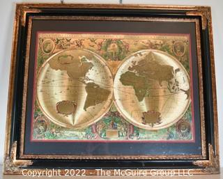 Framed Old World Gold Foil Map on Silk 